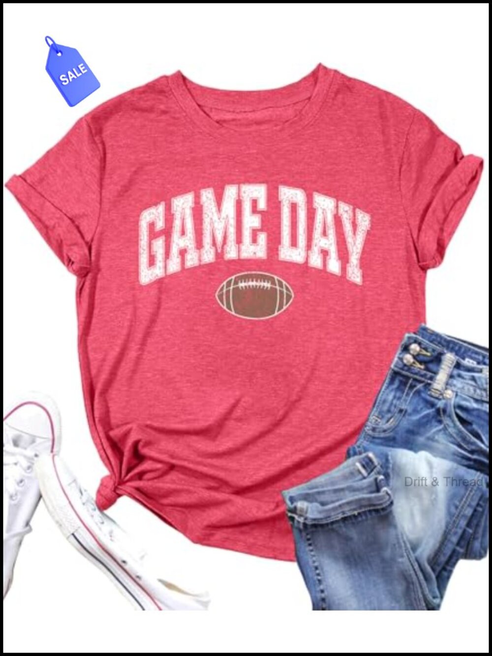 Women's Football Graphic T-Shirt Loose Fit Crew Neck Short Sleeve Game Day Top